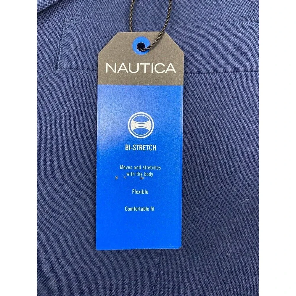 $395 NEW NAUTICA Mens 46R Solid Blue Stretch 2 Piece Suit With Dress Pants 40x32